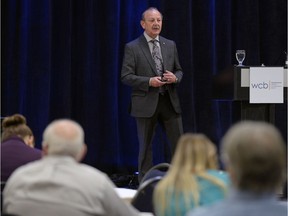 Peter Federko, CEO of the Workers Compensation Board speaks at the board's session on preliminary premium rates in Regina Tuesday.