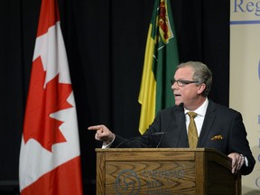 Premier Brad Wall delivering his speech on A Saskatchewan Plan to Fight Climate Change on Oct. 18, 2016.