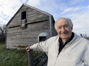 John Willmott stands in the front of an old barn on his cattle farm near Pense.