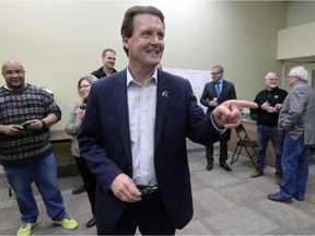 Michael Fougere reacts after being re-elected mayor of Regina Wednesday night.