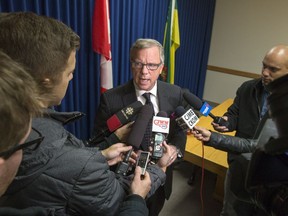 Premier Brad Wall at an Oct. 11 scrum in the Saskatoon cabinet office speaking of his intentions to continue to reject the federal carbon tax.