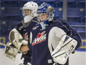 Regina-born Saskatoon Blades goaltender Logan Flodell, right, is the WHL's goaltender of the week.