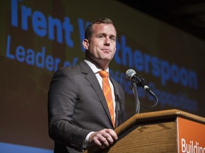 Trent Wotherspoon, the leader of the official opposition for the NDP speaks to a room of supporters during the annual convention held at TCU Place in Saskatoon, Saskatchewan on Saturday, October 22nd, 2016.