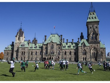 The Saskatchewan Roughriders practiced on Parliament Hill in Ottawa on Tuesday October 11, 2016. Errol McGihon/Postmedia ORG XMIT: POS1610111500421873