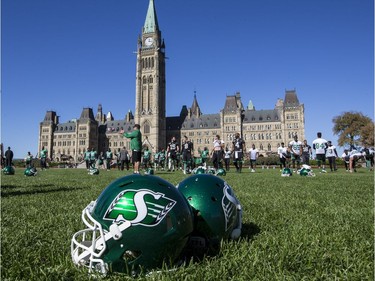 The Saskatchewan Roughriders practiced on Parliament Hill in Ottawa on Tuesday October 11, 2016. Errol McGihon/Postmedia ORG XMIT: POS1610111459591847