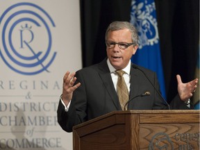 Premier Brad Wall speaks to the Regina Chamber of Commerce on Tuesday about his plan to address climate change.