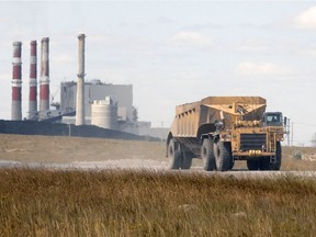 A coal truck leaving the Boundary Dam facility in Estevan, SK on August 16, 2012.