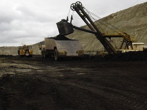 A vehicle carrying coal near Coronach.