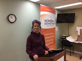 Joan Beanlands shares her story about the YWCA at the launch of the 2017 Women of Distinction Awards.