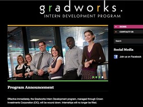 A screenshot of the Gradworks website on Nov. 28, 2016 when its end was announced.