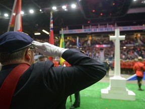 Thousands attended the Remembrance Day ceremony at the Brandt Centre in Regina on Nov. 11.