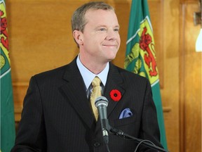 Premier Brad Wall during his first news conference at the legislature after the Saskatchewan Party won its first majority election on Nov. 7, 2007.
