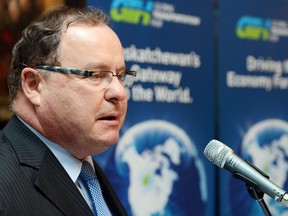 Bill Boyd, former minister responsible for the Global Transportation Hub, at a news conference in Regina in 2013 announcing a new tenant at the facility.