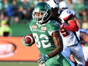 Saskatchewan Roughriders receiver Naaman Roosevelt, shown here in a file photo, has signed a contract extension with the CFL team.