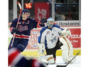 Regina Pats captain Adam Brooks reacts after Connor Hobbs beats Kootenay Ice netminder Payton Lee for the first goal of Wednesday's WHL game at the Brandt Centre. Regina went on to win 10-2.