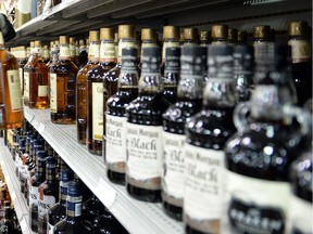 Liquor sits on the shelf of a SLGA store.