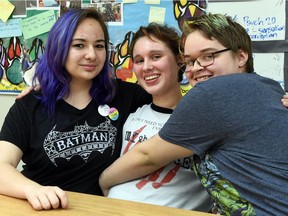 Jude Blackwell (from left), Alaynah Hamilton and Nathan Gabora are part of the Sexuality and Gender Alliance at Winston Knoll Collegiate.