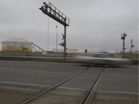 A railcar rolled unmanned from the Co-op refinery to Robinson Street last winter.