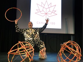 Famous Saskatchewan Hoop dancer Terrence Littletent performs during the  announcement of plans for the New Year's Eve celebration at Wascana Centre to kick off Canada's 150th year.