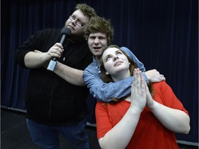Kristian Ferguson (from left), Joshua Richardson and Karina Spilchuk learned about standup comedy in a University of Regina theatre class.