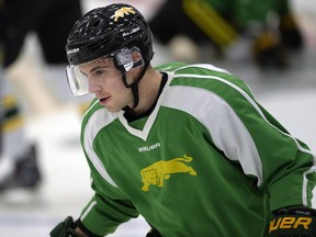 Tristan Frei of the University of Regina Cougars men's hockey team is trying to adjust to life in Canada West.