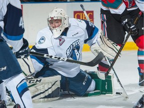 Saskatoon Blades goalie Logan Flodell, shown in action earlier this season, has been looking forward to the first meeting with his home-town WHL team, the Regina Pats.