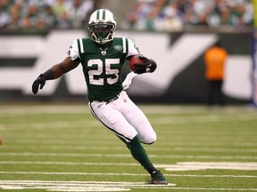 Joe McKnight #25 of the New York Jets in action against the Buffalo Bills during their game on November 27, 2011 at  MetLife Stadium in East Rutherford, New Jersey.