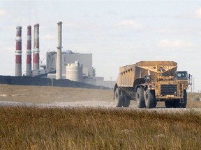 A coal truck leaving SaskPower's Boundary Dam plant in Estevan,