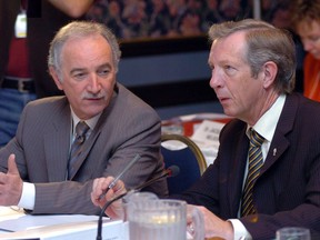 Dan Perrins (left) who was deputy minister to former NDP premier Lorne Calvert (right) is preparing a report on school governance for the Brad Wall government.