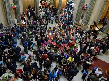 The crowds gathered at the Christmas Lights Across Canada event at the Legislative Building on Thursday.
