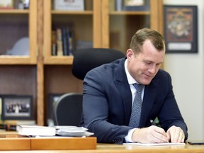 NDP interim leader Trent Wotherspoon at the Legislative Building in Regina.