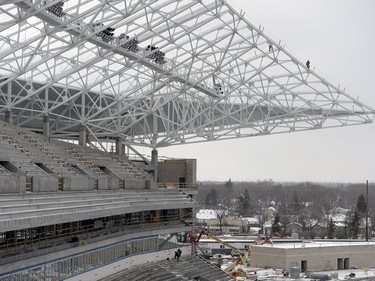 A guided tour for the media at the construction site of the new Mosaic Stadium in Regina on Wednesday.