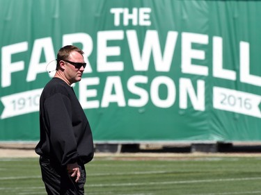 Saskatchewan Roughriders head coach Chris Jones during practice at Mosaic Stadium in Regina.