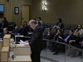 One of many delegations speaks as city council deliberates the 2016 municipal budget at City Hall in Regina Dec. 7, 2015.