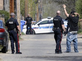Regina Police Service on the scene of a gun call in the Cathedral neighbourhood in May 2016.