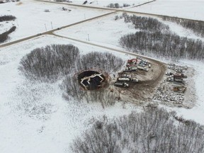 A pipeline owned by Tundra Energy spilled approximately 200,000 litres (200 cubic metres) of oil on farmland owned by the Ocean Man First Nation near Stoughton, Sask. The leak was discovered on Jan. 20, 2017. Photo taken Monday, Jan. 23. Photo provided by Indigenous and Northern Affairs Canada.