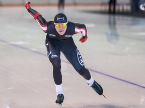 Speed skater Graeme Fish of Moose Jaw set a Canadian junior men's 10,000-metre record on Wednesday in Calgary.