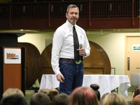 Mental health advocate and former NHL goaltender Clint Malarchuk speaks to elementary school students from Yorkton and surrounding area on Friday.