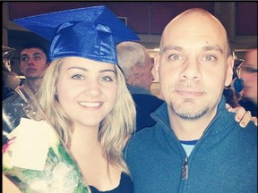 Jamie Gallon with his daughter Ashley Welsh-Gallon at her high school graduation. Jamie travelled from Saskatchewan to Ontario for her graduation as a surprise. It was the last time she saw her father.
