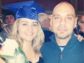 Jamie Gallon with his daughter Ashley Welsh-Gallon at her high school graduation three years ago. Jamie travelled from Saskatchewan to Ontario for her graduation as a surprise. It was the last time she saw her father.