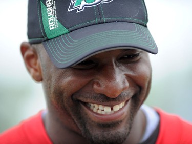 Saskatchewan Roughriders QB Darian Durant speaks to reporters at training camp at the University of Regina on Tuesday, June 6, 2012.