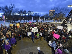 A solidarity vigil for Quebec City was held at City Square Plaza in Regina on Monday.