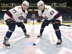 Regina Pats centres Adam Brooks, left, and Sam Steel are in a close battle for the WHL's scoring lead.