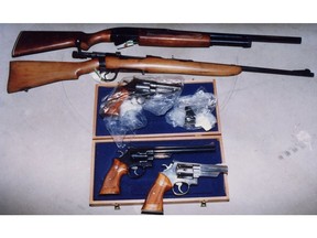 Guns seized by Regina police in October 1990 after an armed man went to a local shopping mall. Leader-Post file photo