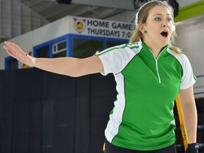 Sara England, shown competing at the 2017 Canadian junior women's curling championship, won the A-event championship at the Regina Ladies Bonspiel on the weekend.