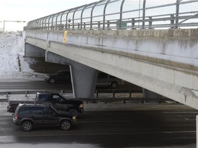 Wascana Parkway Bridge over Ring Road is rated in poor condition, one of 13 rated as such in Regina. It is also one of two slated for refurbishment in 2017. PHOTO BY CRAIG BAIRD