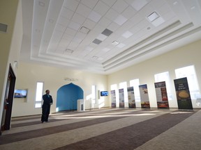 A man stands in a worship space at an open house held at the Mahmood Mosque in Regina, Sask. on Saturday Dec. 10, 2016. The mosque was built by the Ahmadiyya Muslim community of Regina.