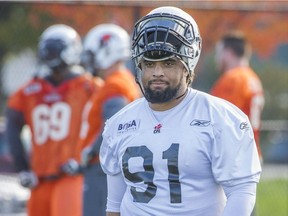 BC Lions Zach Minter during the CFL team's practice at their facility in Surrey, B.C. Tuesday November 3, 2015.