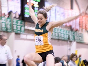 Joy Becker of the University of Regina Cougars is looking forward to the Canada West track and field championships, which are to be held Friday and Saturday at the Fieldhouse.