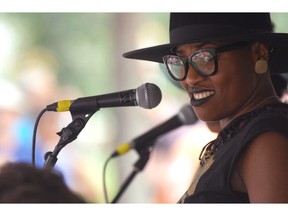 Saidah Baba Talibah performing an afternoon show at the Regina Folk Festival in Victoria Park on Aug. 10, 2014.